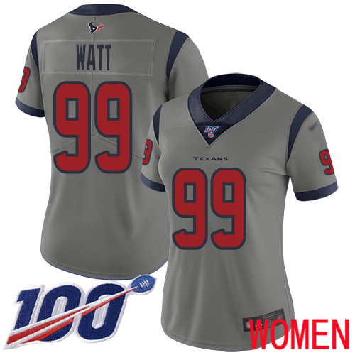 Houston Texans Limited Gray Women J J  Watt Jersey NFL Football #99 100th Season Inverted Legend->houston texans->NFL Jersey